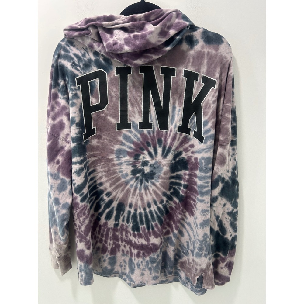 Victoria's Secret PINK Tie Dye Hoodie Purple Grey Oversized Dog Logo Small